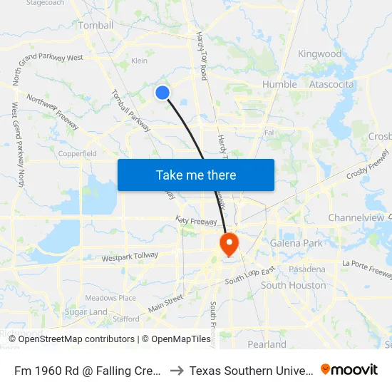 Fm 1960 Rd @ Falling Creek Dr to Texas Southern University map