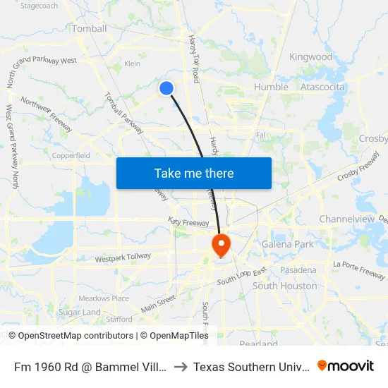 Fm 1960 Rd @ Bammel Village Dr to Texas Southern University map