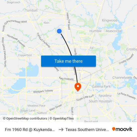 Fm 1960 Rd @ Kuykendahl Rd to Texas Southern University map