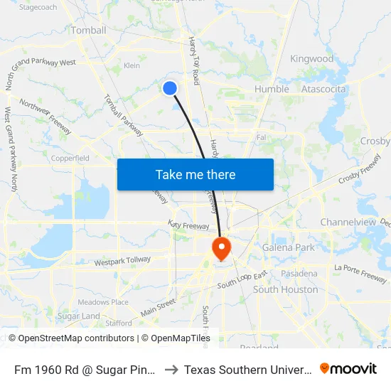 Fm 1960 Rd @ Sugar Pine Dr to Texas Southern University map