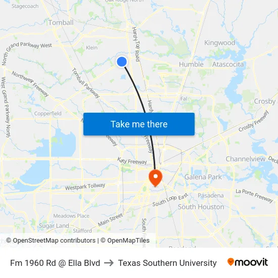 Fm 1960 Rd @ Ella Blvd to Texas Southern University map