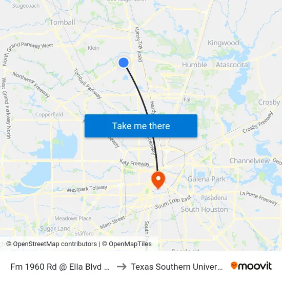 Fm 1960 Rd @ Ella Blvd MB to Texas Southern University map