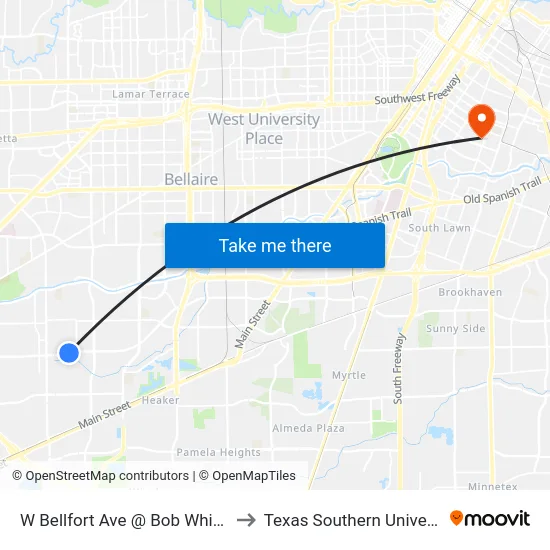 W Bellfort Ave @ Bob White Dr to Texas Southern University map