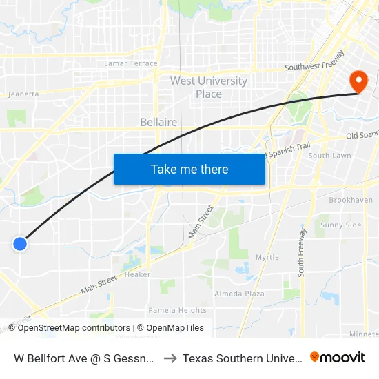 W Bellfort Ave @ S Gessner Rd to Texas Southern University map
