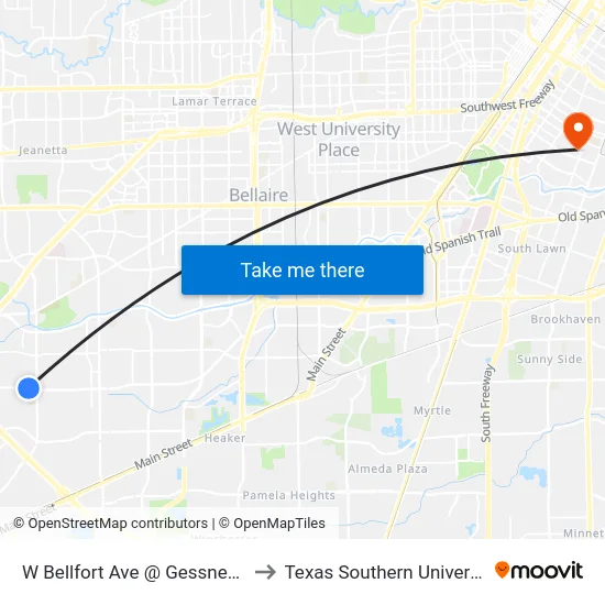 W Bellfort Ave @ Gessner Rd to Texas Southern University map