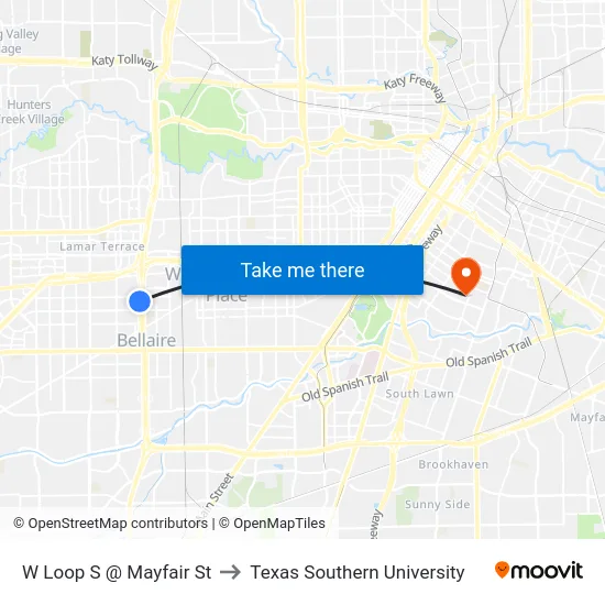 W Loop S @ Mayfair St to Texas Southern University map