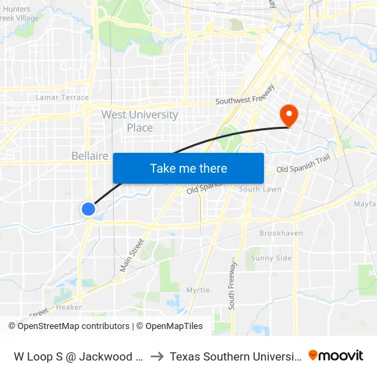 W Loop S @ Jackwood St to Texas Southern University map