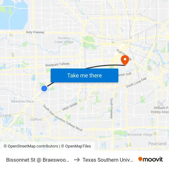 Bissonnet St @ Braeswood Blvd to Texas Southern University map