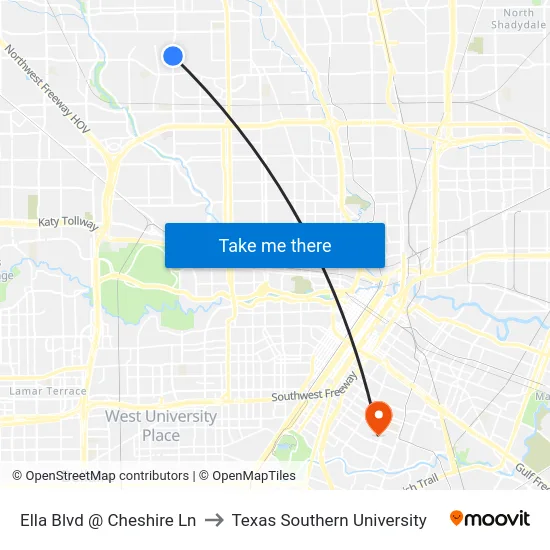 Ella Blvd @ Cheshire Ln to Texas Southern University map