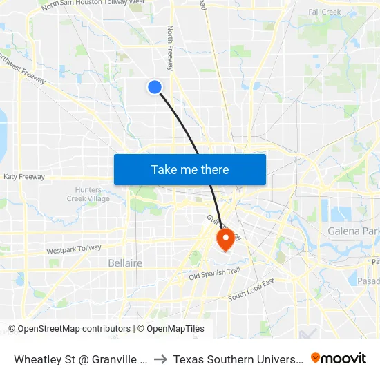 Wheatley St @ Granville Dr to Texas Southern University map
