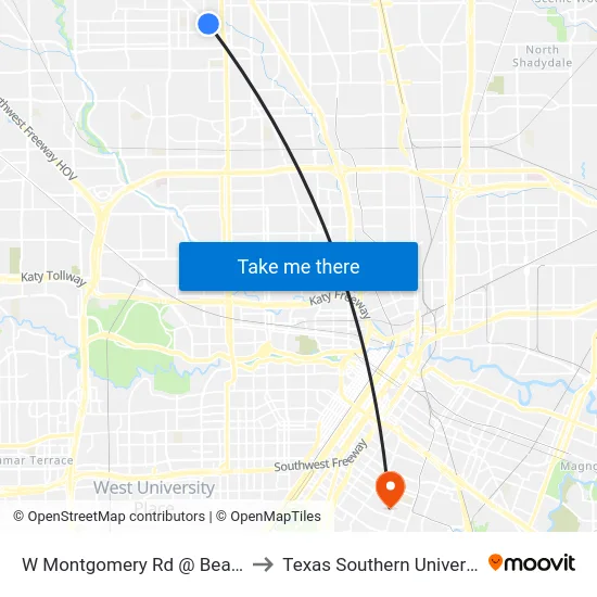 W Montgomery Rd @ Beall St to Texas Southern University map