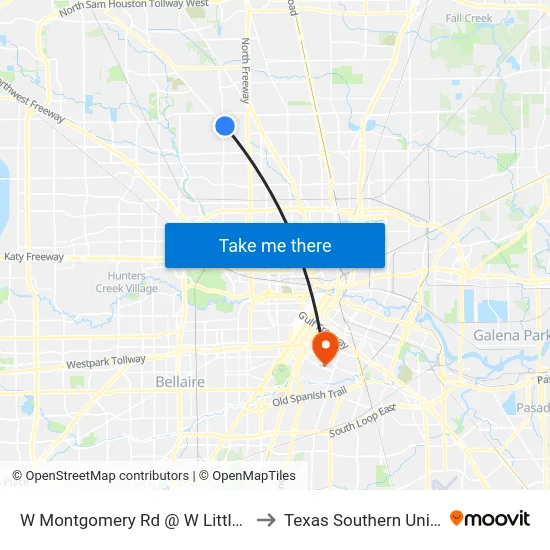 W Montgomery Rd @ W Little York Rd to Texas Southern University map