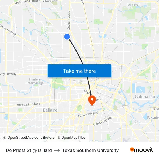 De Priest St @ Dillard to Texas Southern University map
