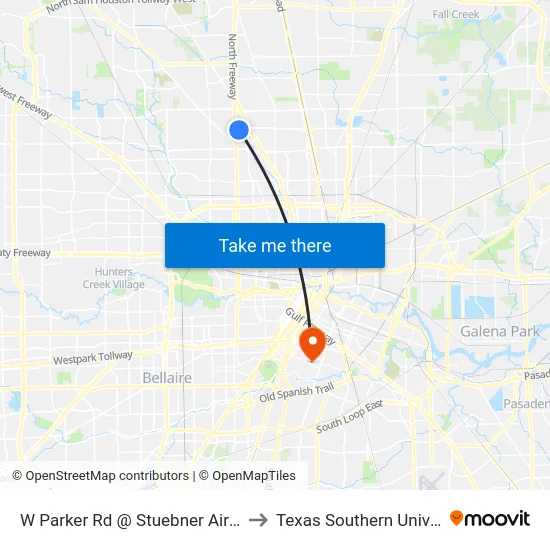 W Parker Rd @ Stuebner Airline Rd to Texas Southern University map