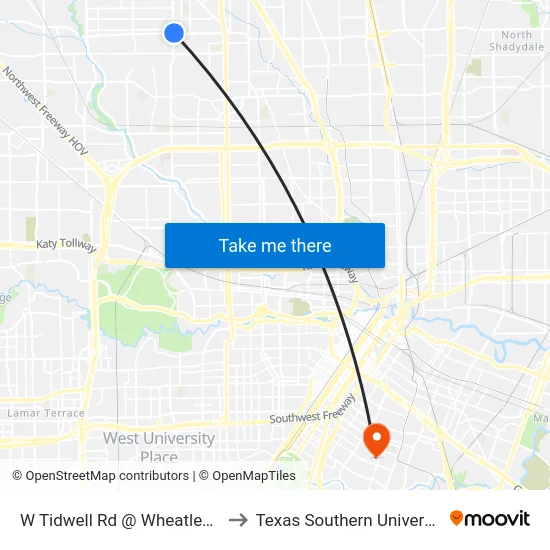 W Tidwell Rd @ Wheatley St to Texas Southern University map