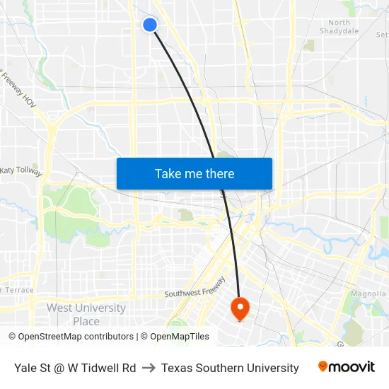 Yale St @ W Tidwell Rd to Texas Southern University map