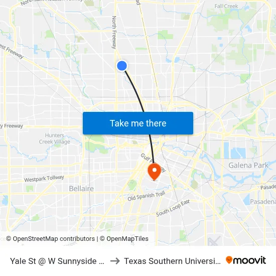 Yale St @ W Sunnyside St to Texas Southern University map