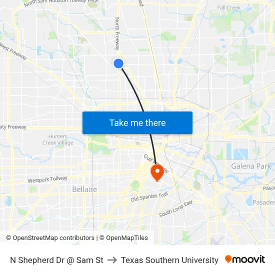 N Shepherd Dr @ Sam St to Texas Southern University map