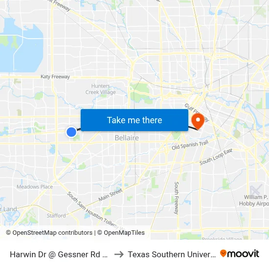 Harwin Dr @ Gessner Rd Mb1 to Texas Southern University map