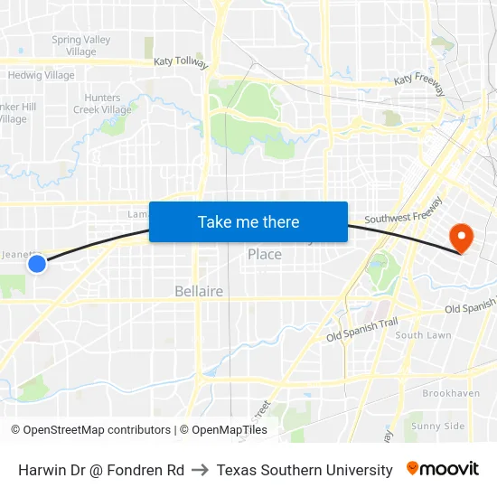 Harwin Dr @ Fondren Rd to Texas Southern University map