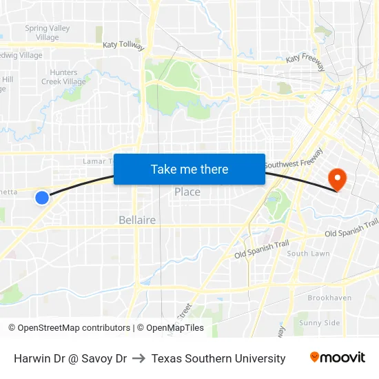 Harwin Dr @ Savoy Dr to Texas Southern University map