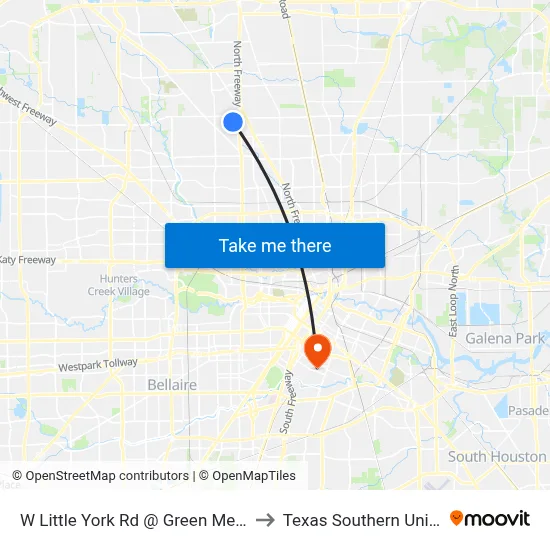 W Little York Rd @ Green Meadow Ln to Texas Southern University map