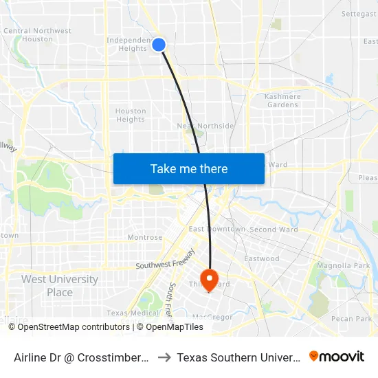 Airline Dr @ Crosstimbers St to Texas Southern University map