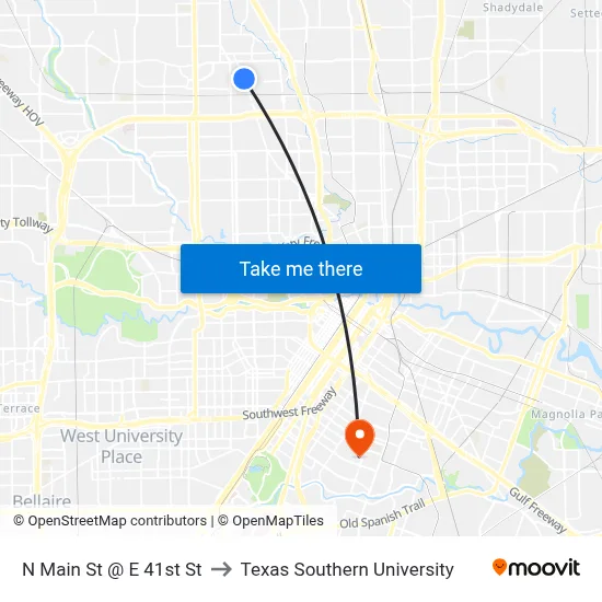 N Main St @ E 41st St to Texas Southern University map