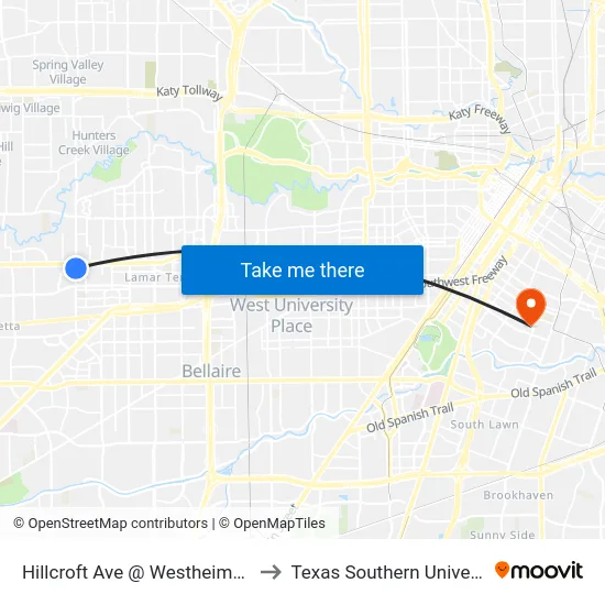 Hillcroft Ave @ Westheimer Rd to Texas Southern University map