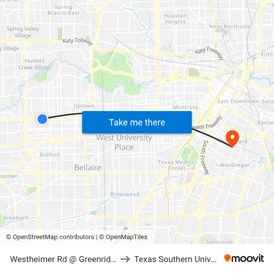 Westheimer Rd @ Greenridge Dr to Texas Southern University map