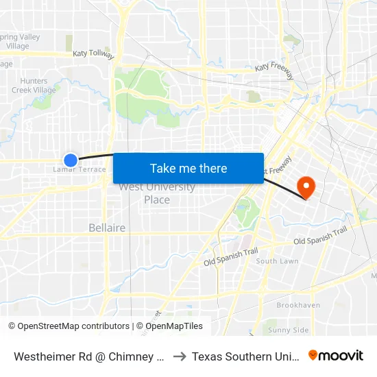 Westheimer Rd @ Chimney Rock Rd to Texas Southern University map