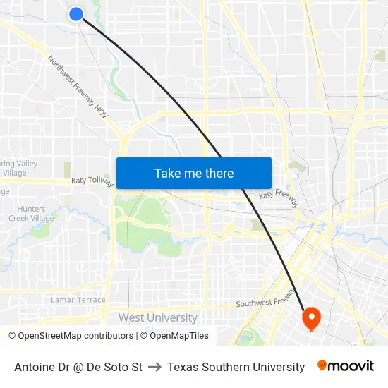 Antoine Dr @ De Soto St to Texas Southern University map