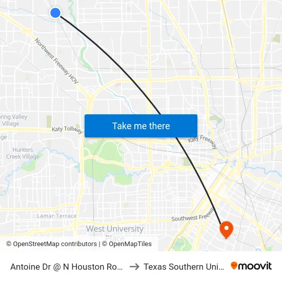 Antoine Dr @ N Houston Rosslyn Rd to Texas Southern University map