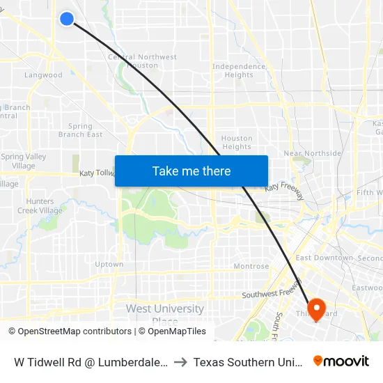W Tidwell Rd @ Lumberdale Rd MB to Texas Southern University map
