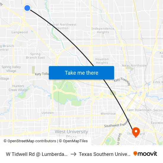 W Tidwell Rd @ Lumberdale Rd to Texas Southern University map