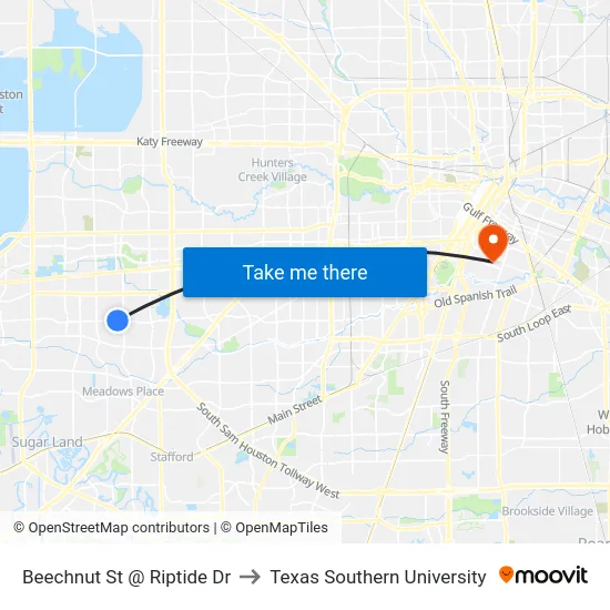 Beechnut St @ Riptide Dr to Texas Southern University map