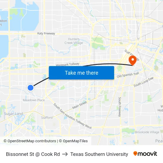 Bissonnet St @ Cook Rd to Texas Southern University map