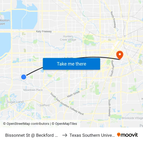 Bissonnet St @ Beckford Dr MB to Texas Southern University map