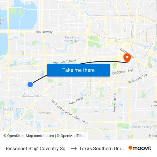 Bissonnet St @ Coventry Square Dr to Texas Southern University map