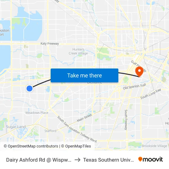 Dairy Ashford Rd @ Wispwind Dr to Texas Southern University map