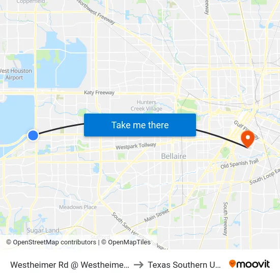 Westheimer Rd @ Westheimer Pkwy MB to Texas Southern University map