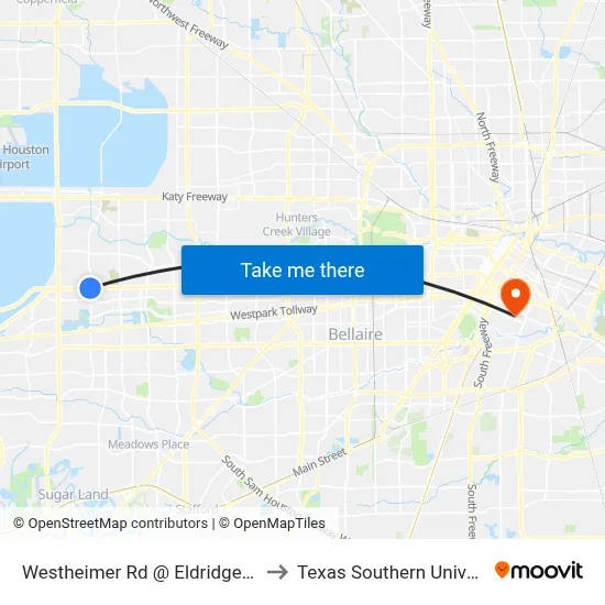 Westheimer Rd @ Eldridge Pkwy to Texas Southern University map
