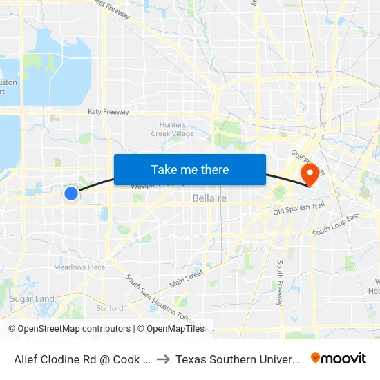 Alief Clodine Rd @ Cook Rd to Texas Southern University map