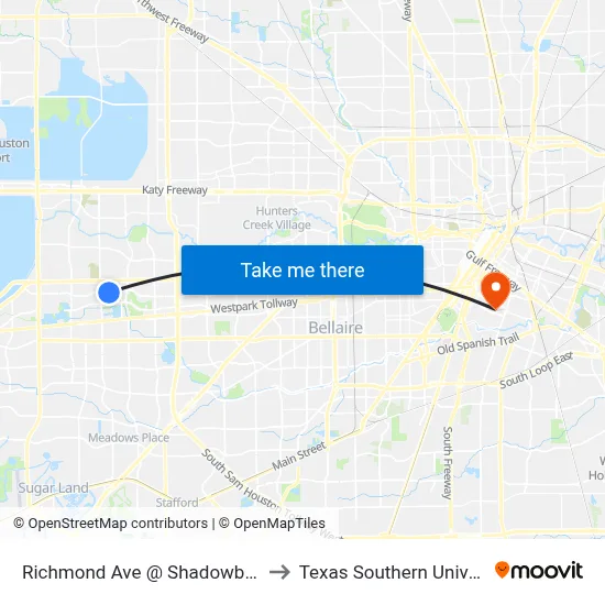 Richmond Ave @ Shadowbriar Dr to Texas Southern University map