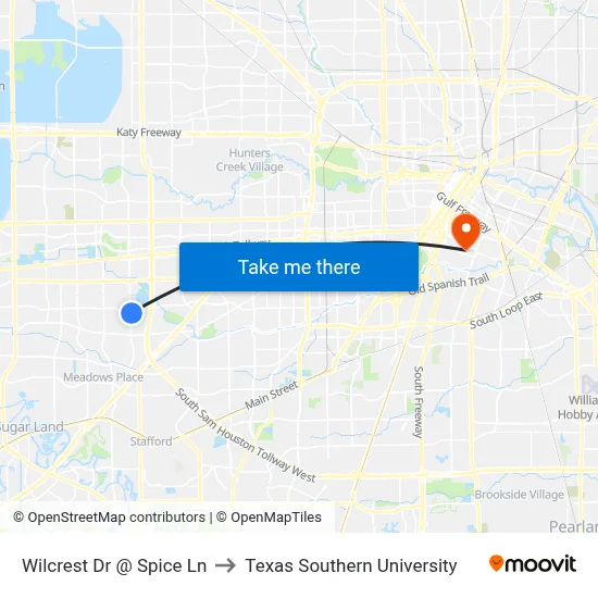 Wilcrest Dr @ Spice Ln to Texas Southern University map