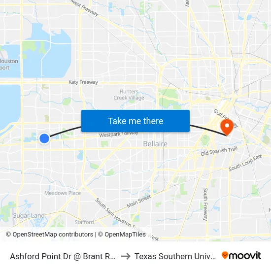 Ashford Point Dr @ Brant Rock Dr to Texas Southern University map