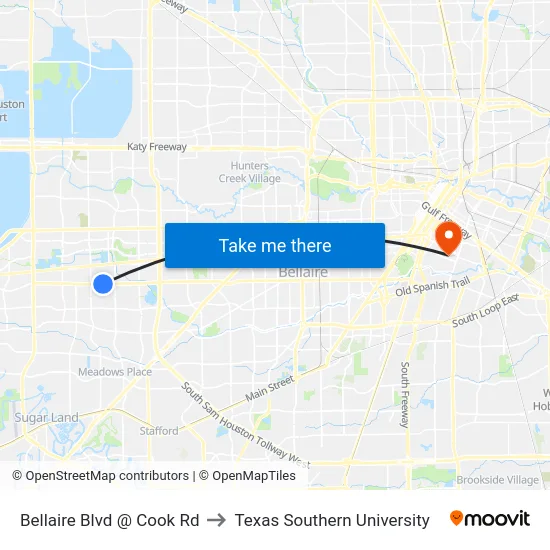 Bellaire Blvd @ Cook Rd to Texas Southern University map