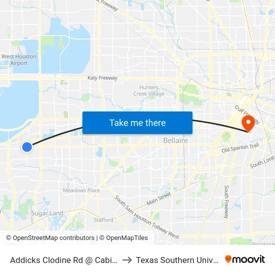Addicks Clodine Rd @ Cabildo Dr to Texas Southern University map
