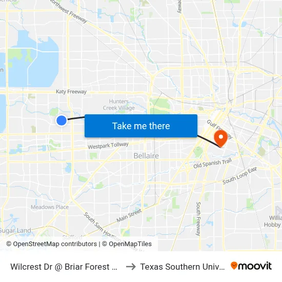 Wilcrest Dr @ Briar Forest Dr Mb1 to Texas Southern University map