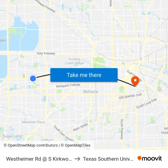 Westheimer Rd @ S Kirkwood Rd to Texas Southern University map